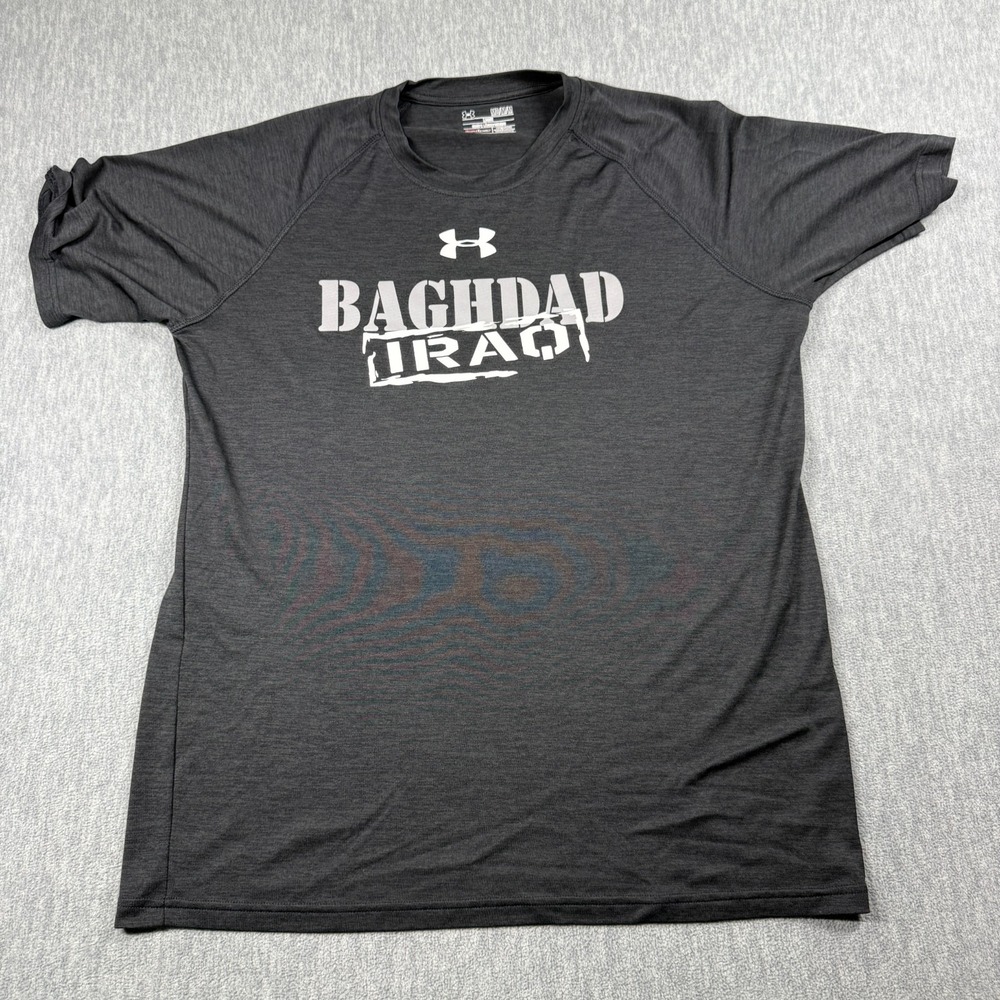 Under Armour Shirt Men M Gray Loose HeatGear Baghdad Iraq Graphic Athletic Tee